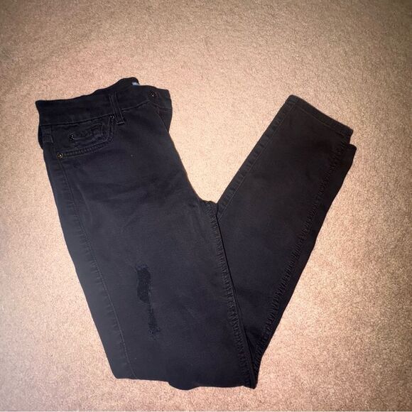7 FOR ALL MANKIND The Ankle Skinny Black Distressed Jeans - Size 27 - Picture 4 of 4